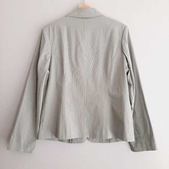 JEANNE PIERRE Textured Stripe Pastel Green Button Front Blazer Jacket Sz L - Picture 10 of 14